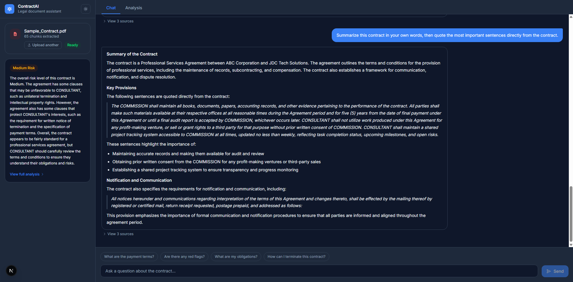 Contract Assistant project screenshot
